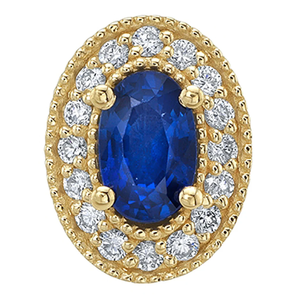 "Oval Halo" Threaded End in Gold & Platinum with Blue Sapphire & Diamonds - Image 2
