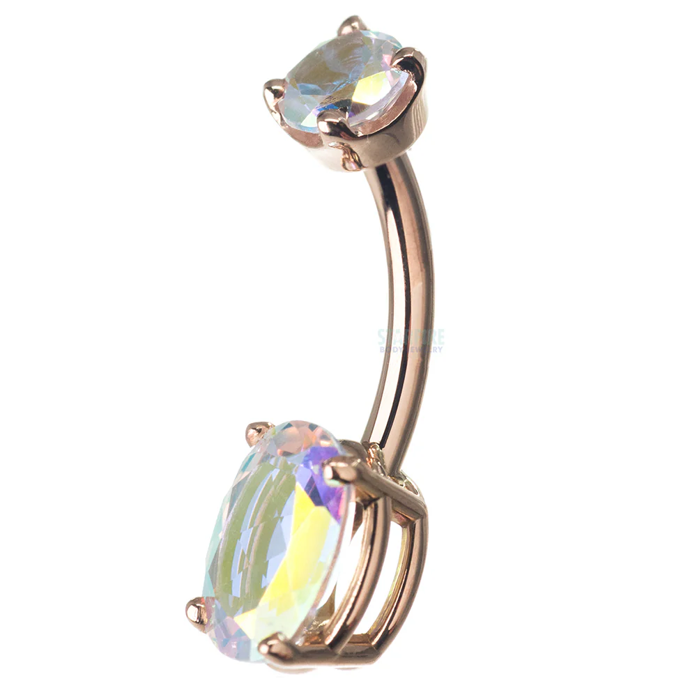 Oval Prong Navel Curve in Gold & Platinum with Mercury Mist Topaz - Image 3