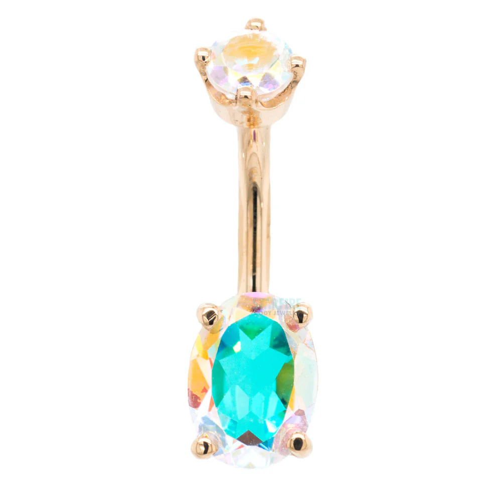 Oval Prong Navel Curve in Gold & Platinum with Mercury Mist Topaz - Image 4