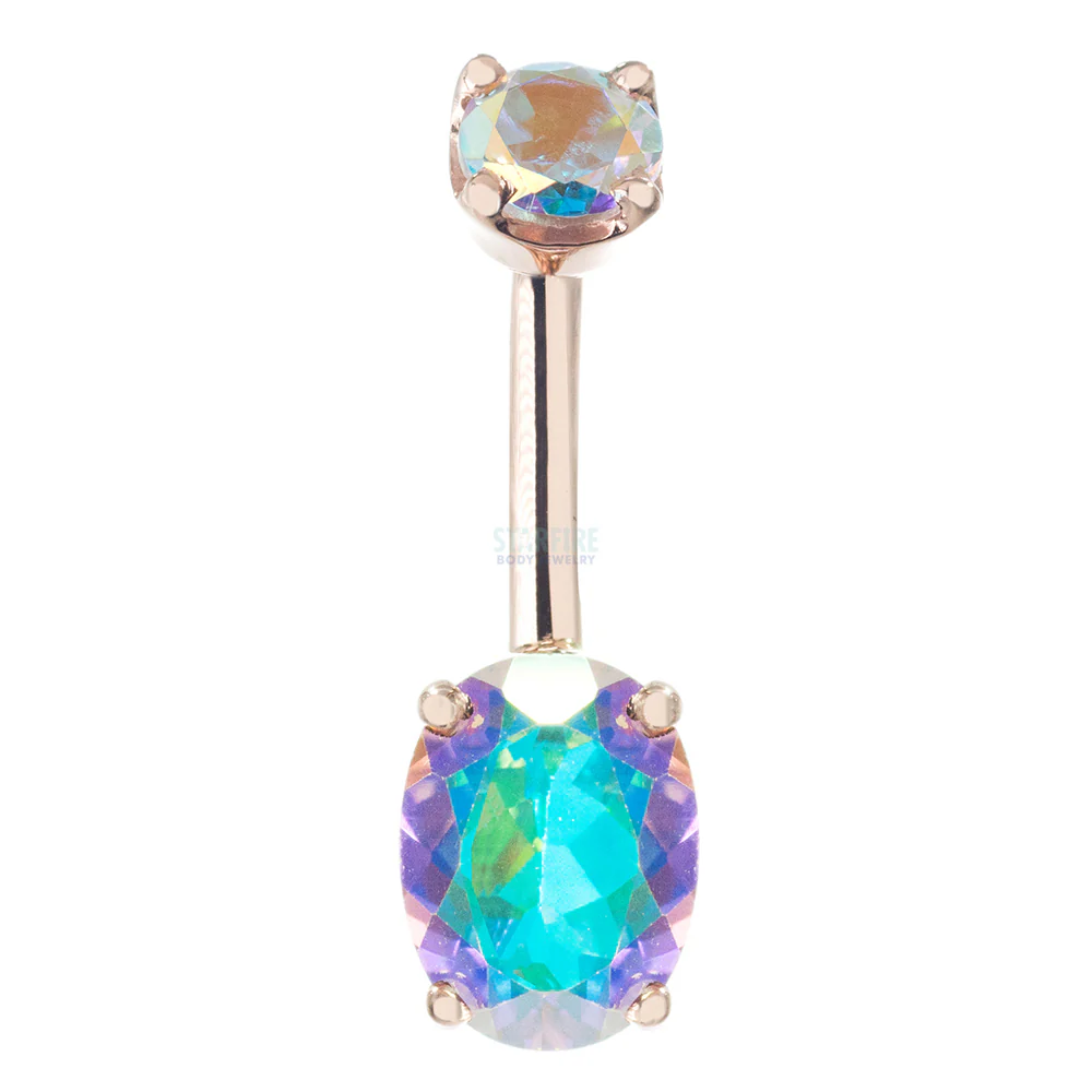 Oval Prong Navel Curve in Gold & Platinum with Mercury Mist Topaz - Image 6
