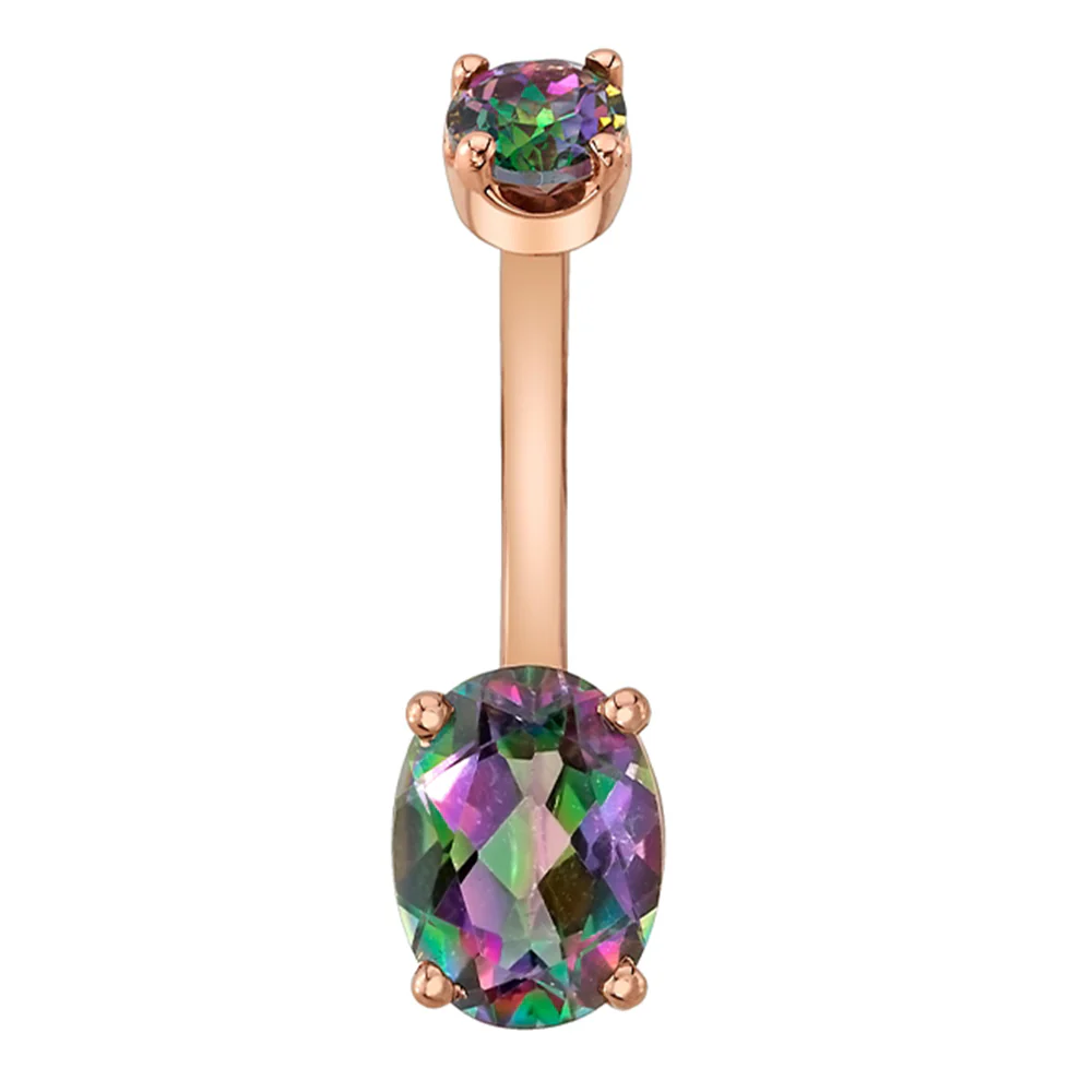 Oval Prong Navel Curve in Gold & Platinum with Mystic Topaz - Image 2