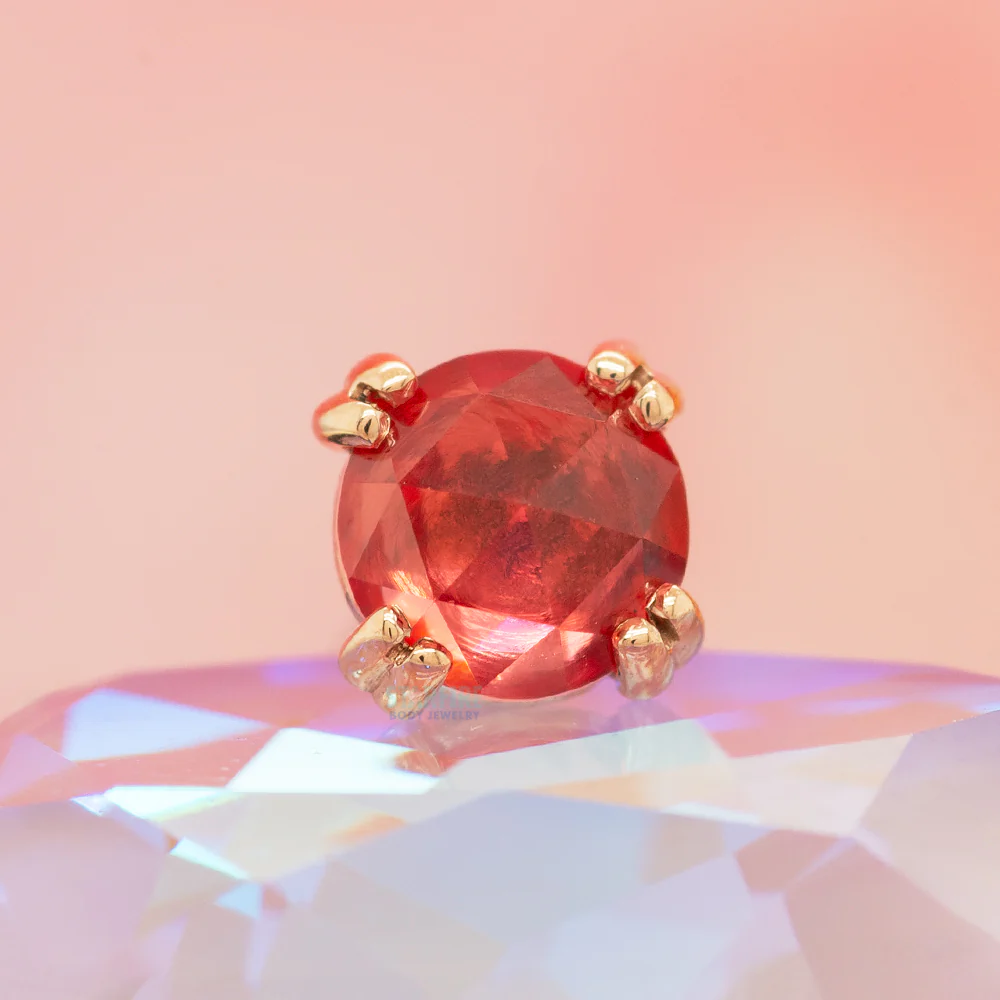 Rose Cut Padparadscha Sapphire Prong Set Threaded End in Gold & Platinum - Image 2