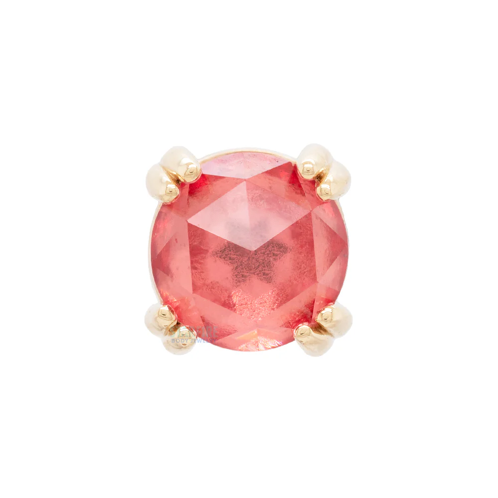 Rose Cut Padparadscha Sapphire Prong Set Threaded End in Gold & Platinum - Image 3