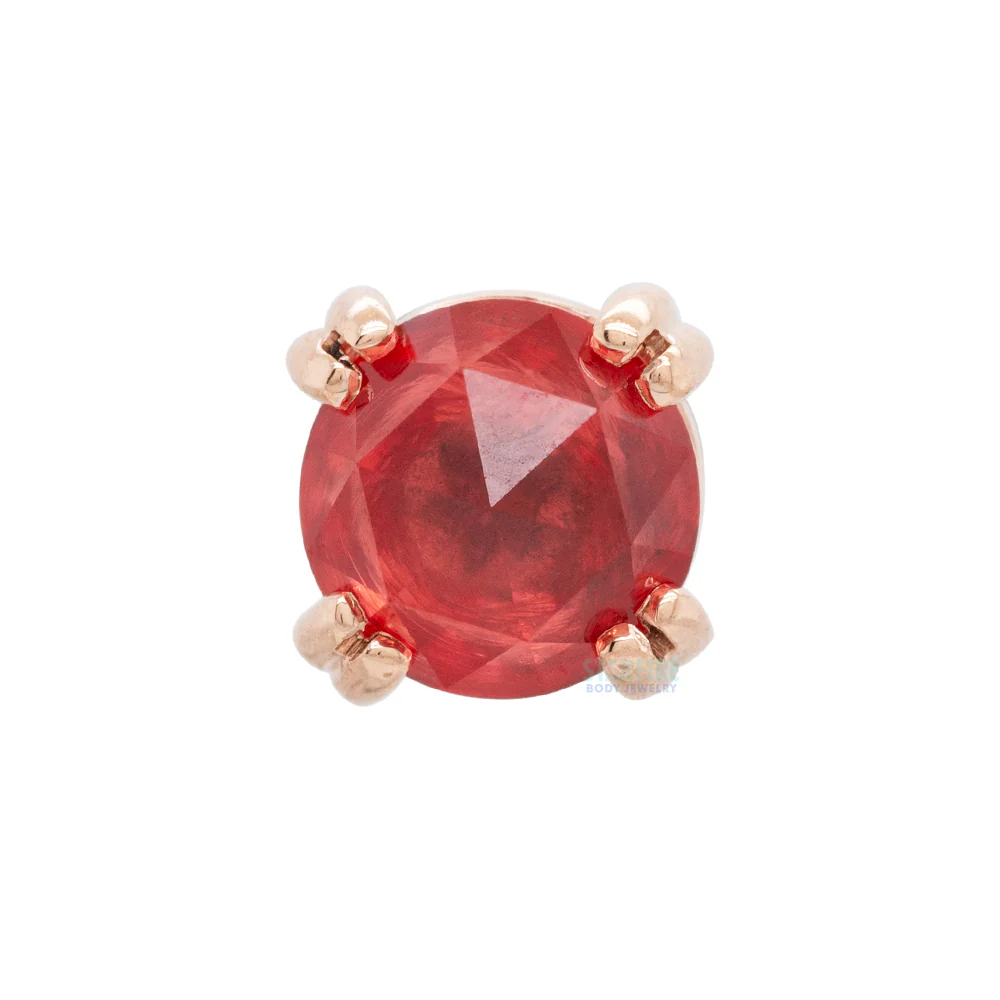 Rose Cut Padparadscha Sapphire Prong Set Threaded End in Gold & Platinum - Image 4