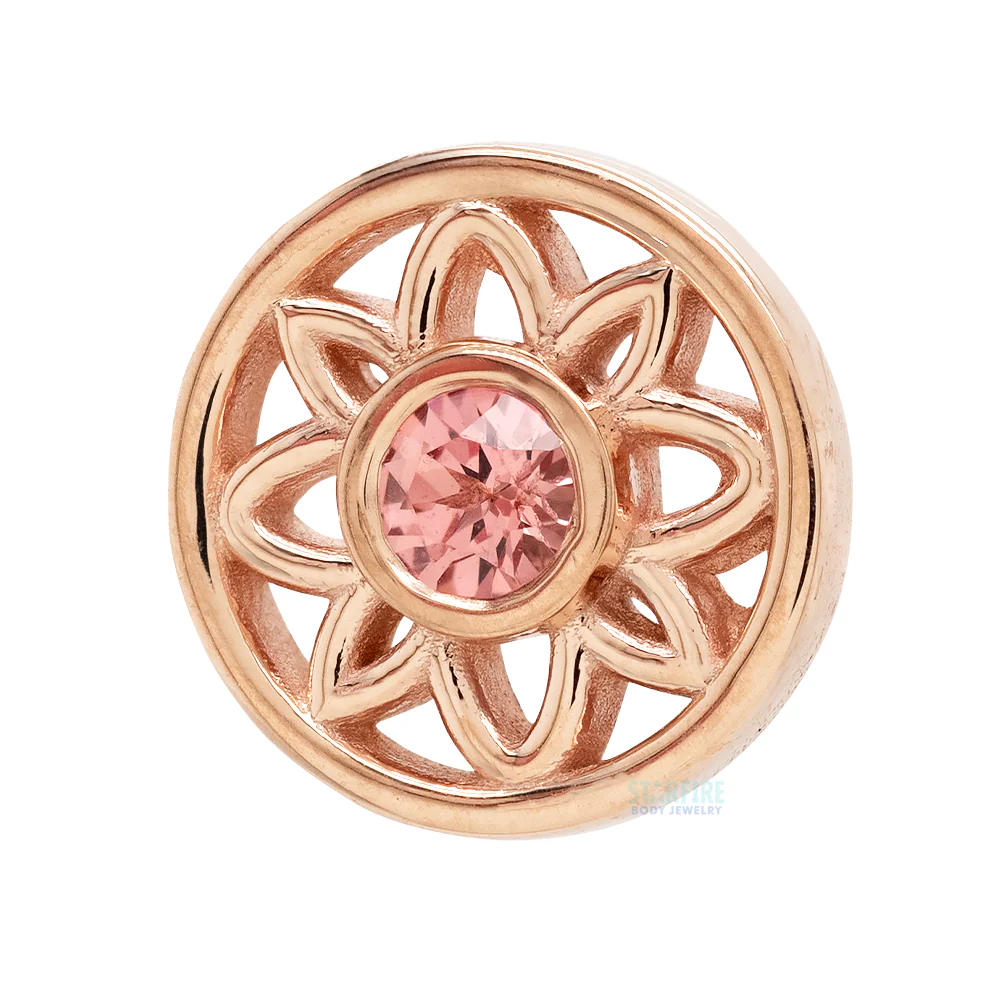 "Paloma Flower" Threaded End in Gold with Padparadscha Sapphire