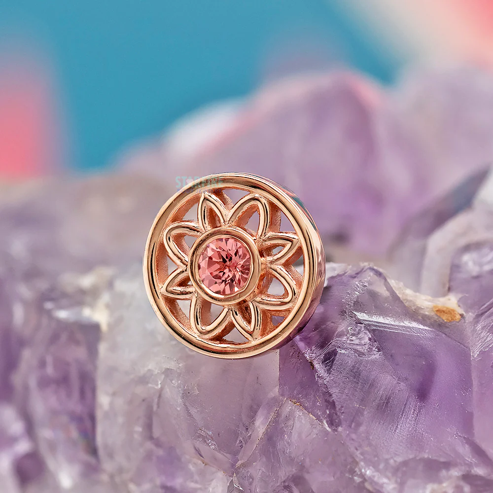 "Paloma Flower" Threaded End in Gold with Padparadscha Sapphire - Image 2