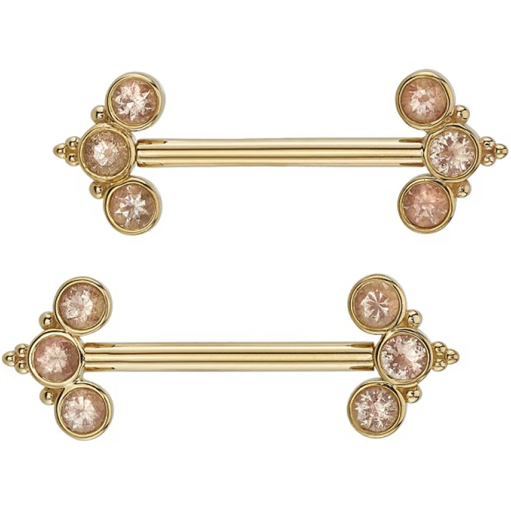 "Paradise" Forward Facing Nipple Barbells in Gold with Oregon Sunstones - Image 2