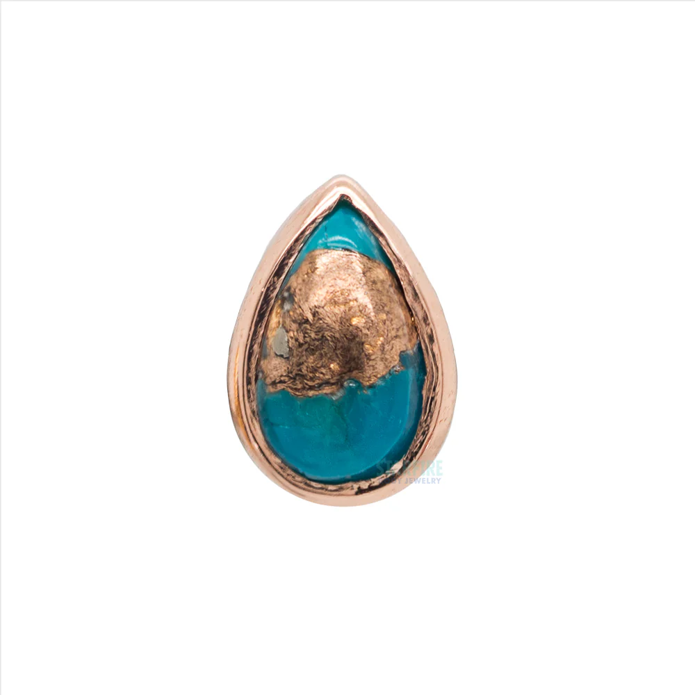 Copper Blue Turquoise Pear in Bezel Threaded End in Gold - Image 4