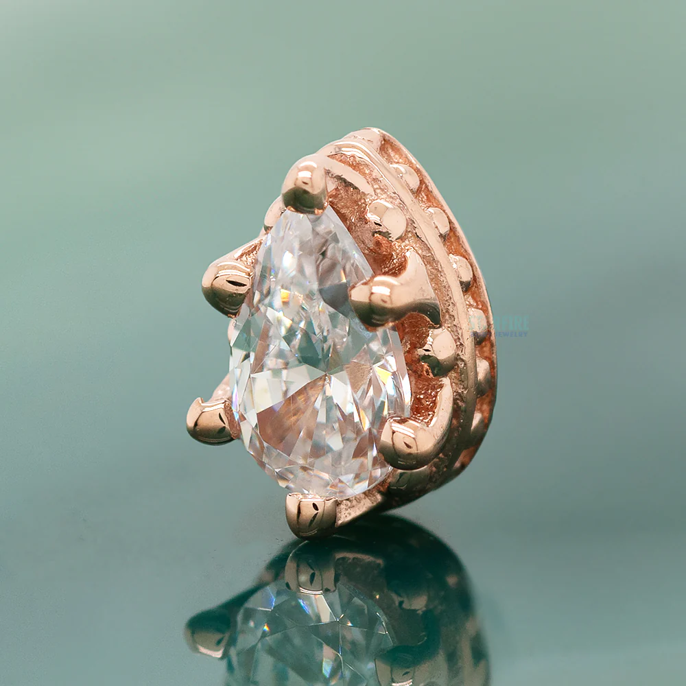 Pear Crown Prong Threaded End in Gold with White CZ - Image 2