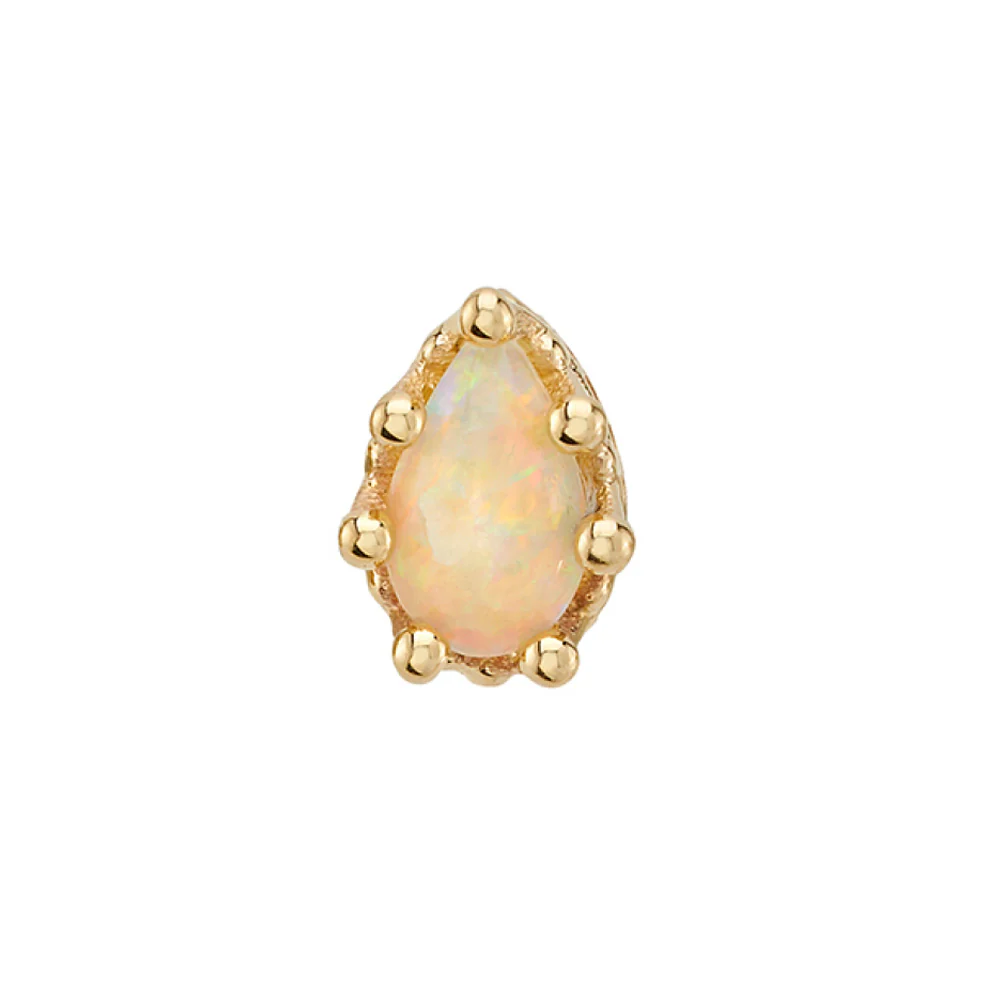 Pear Crown Prong Threaded End in Gold with Genuine White Opal - Image 2