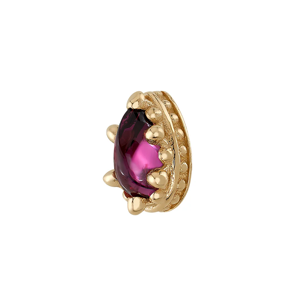 Pear Crown Prong Threaded End in Gold with Rhodolite Cabochon - Image 2