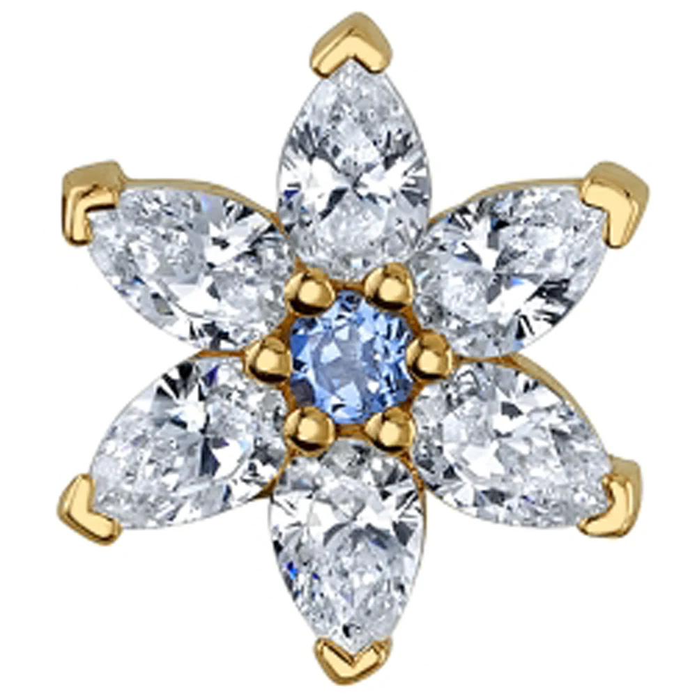 Pear Flower Threaded End in Gold with White CZ & Tanzanite - Image 2