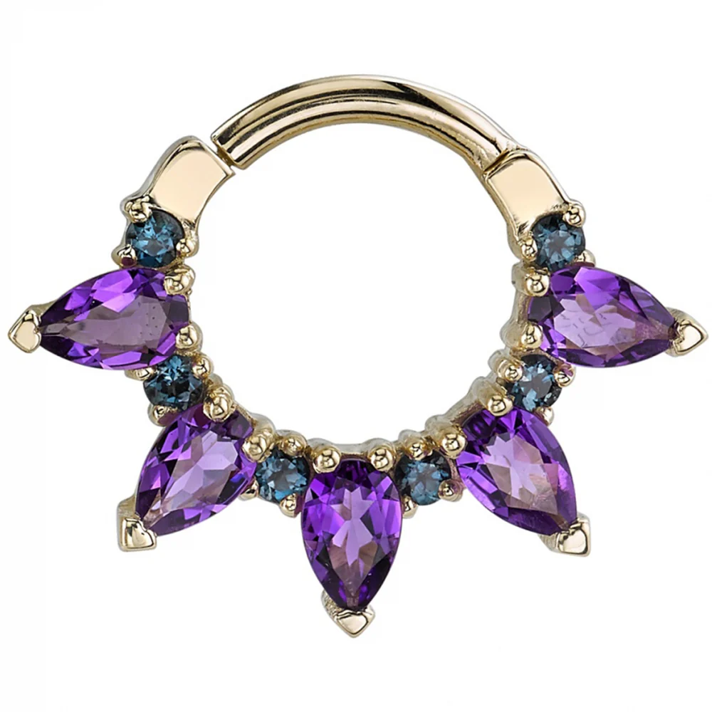 "Pear Kolo" Hinge Ring in Gold with Mystic Topaz & Amethyst - Image 2