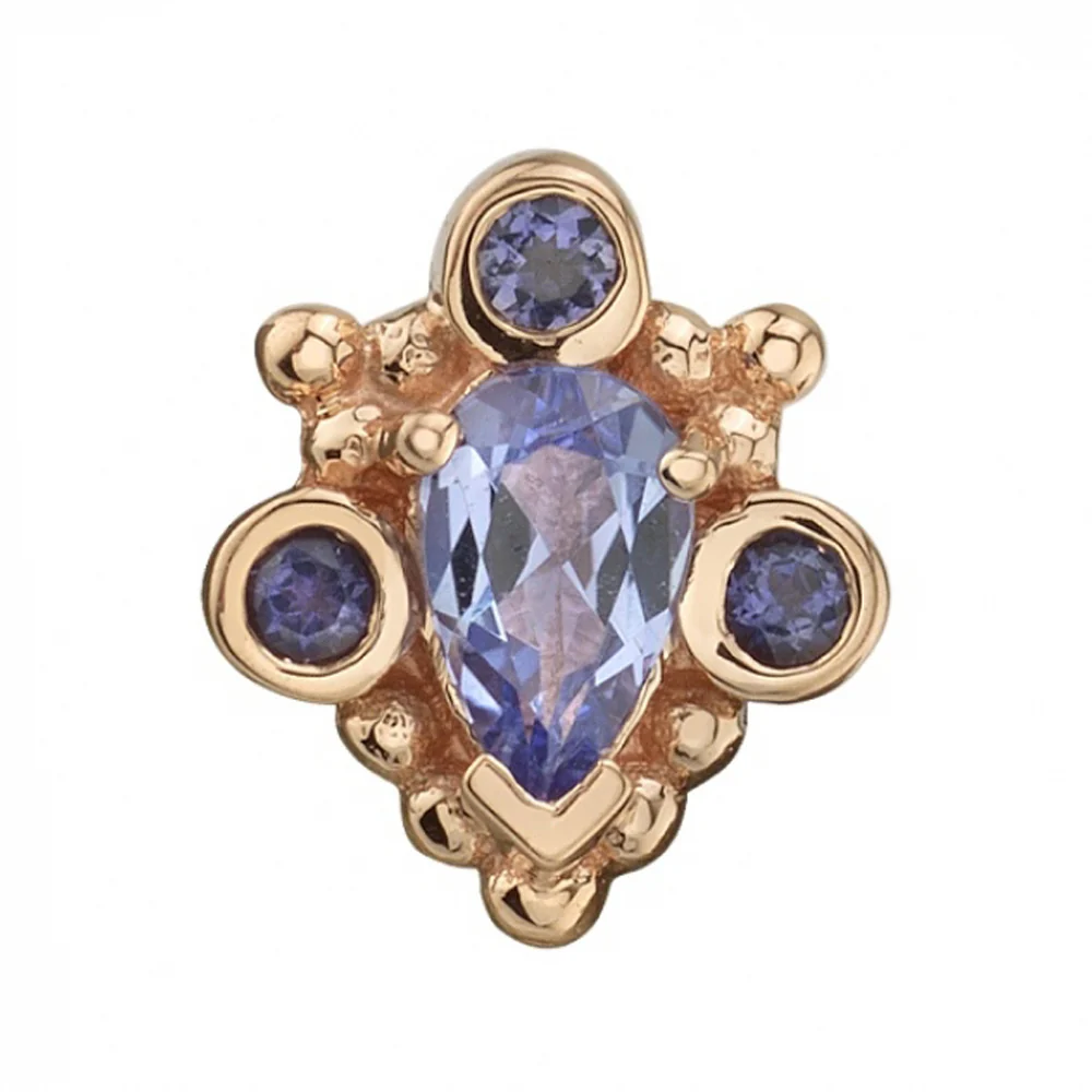 "Pear Helana" Threaded End in Gold with Tanzanite & Iolite - Image 2