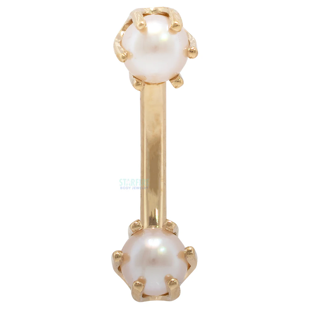 Pearl Bead Prong Curved Barbell in Gold - Image 3