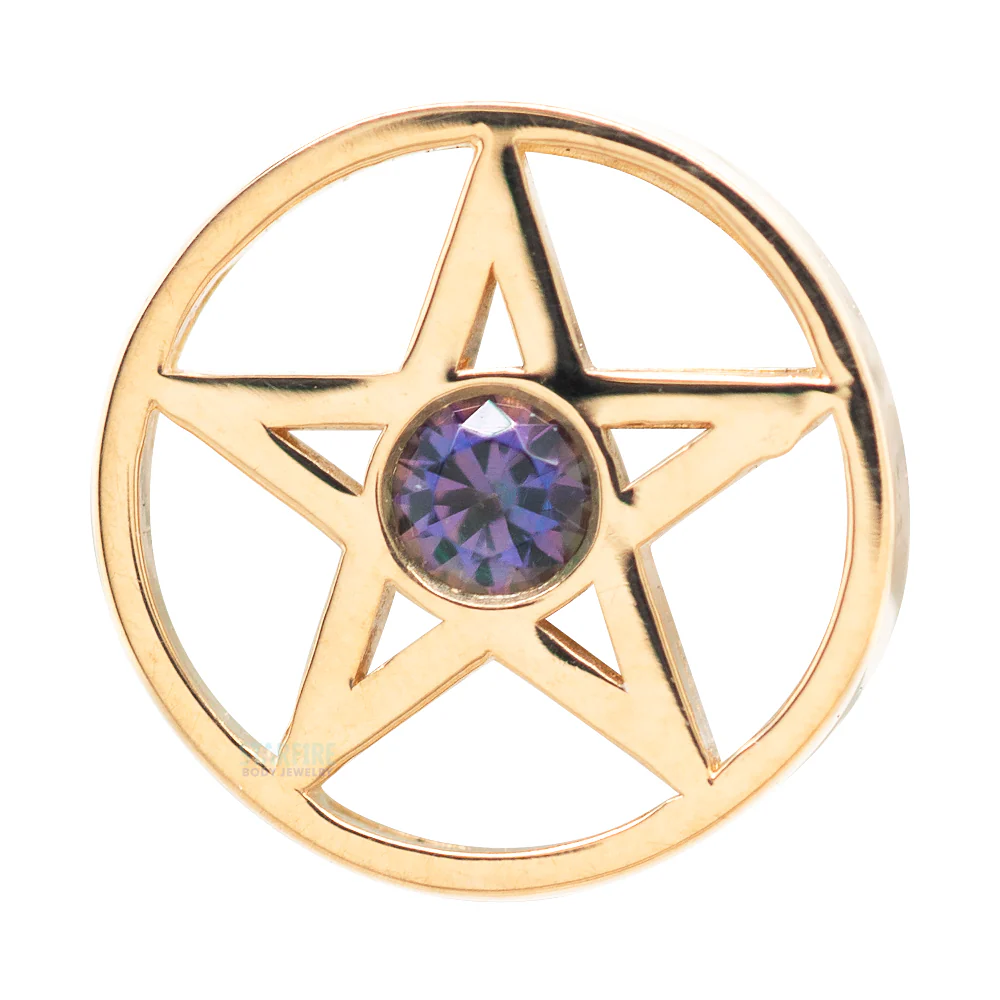 Pentagram Threaded End in Gold with Mystic Topaz - Image 3