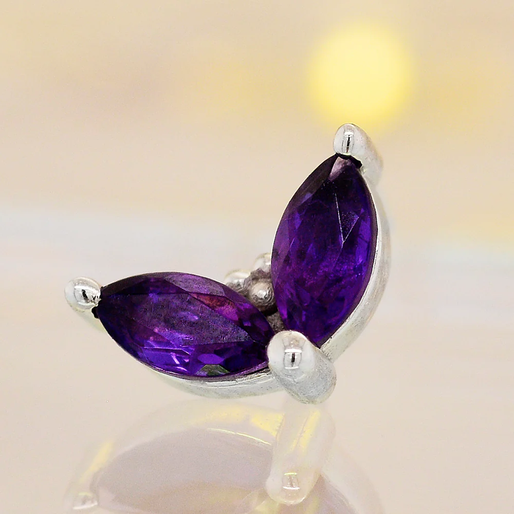 "Petals" Threaded End in Gold & Platinum with Amethyst - Image 2