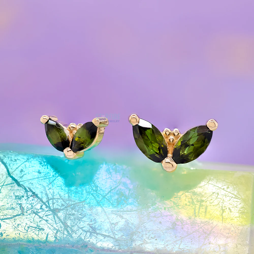 "Petals" Threaded End in Gold & Platinum with Green Tourmaline