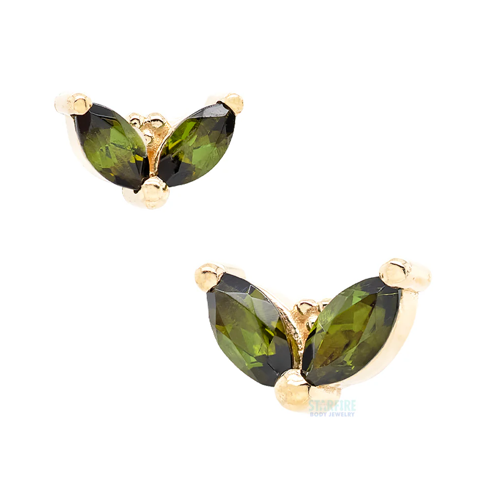"Petals" Threaded End in Gold & Platinum with Green Tourmaline - Image 2