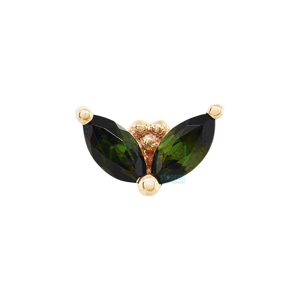"Petals" Threaded End in Gold & Platinum with Green Tourmaline - Image 4