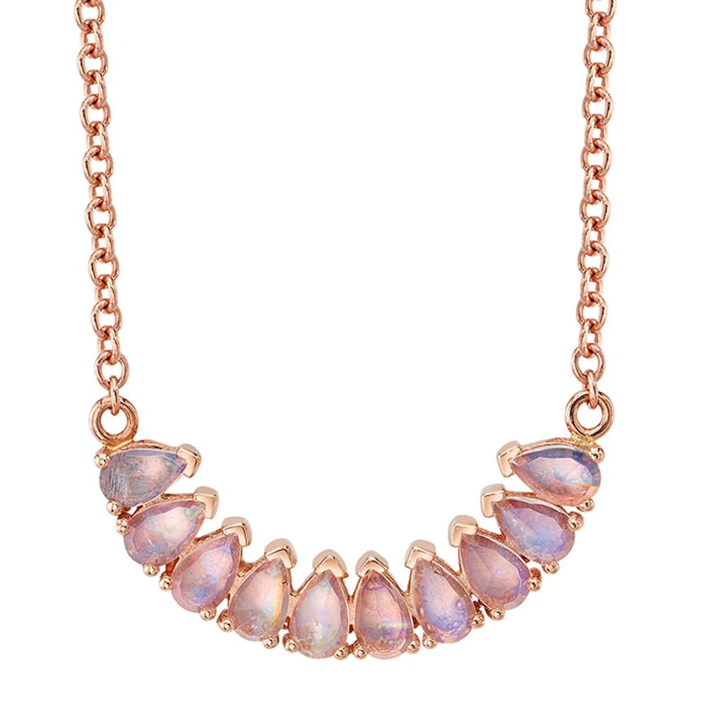 "Phoebe" Necklace in Gold with Rose Cut Rainbow Moonstone - Image 2