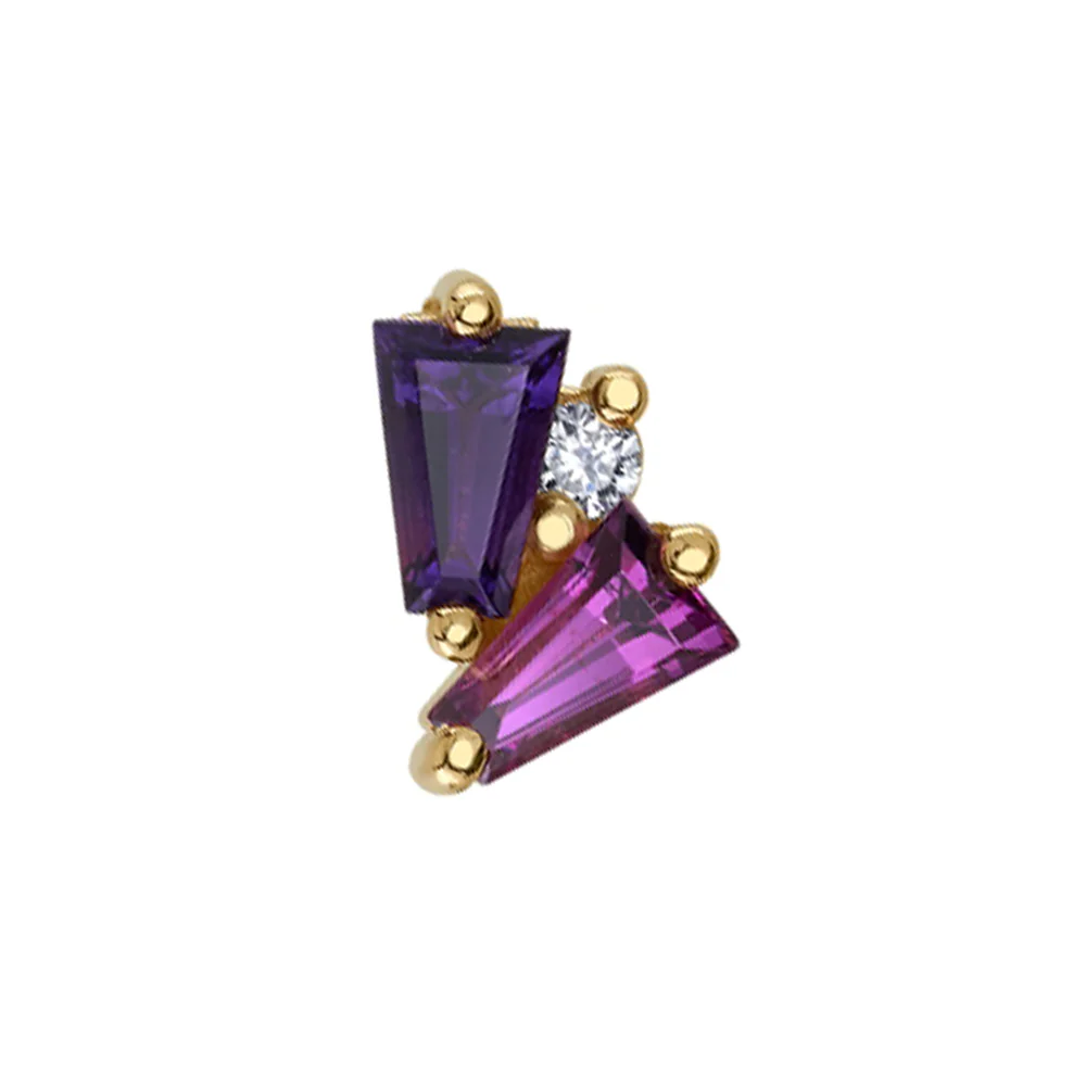"Pillar" Threaded End in Gold with Amethyst, Rhodolite & DIAMOND - Image 2