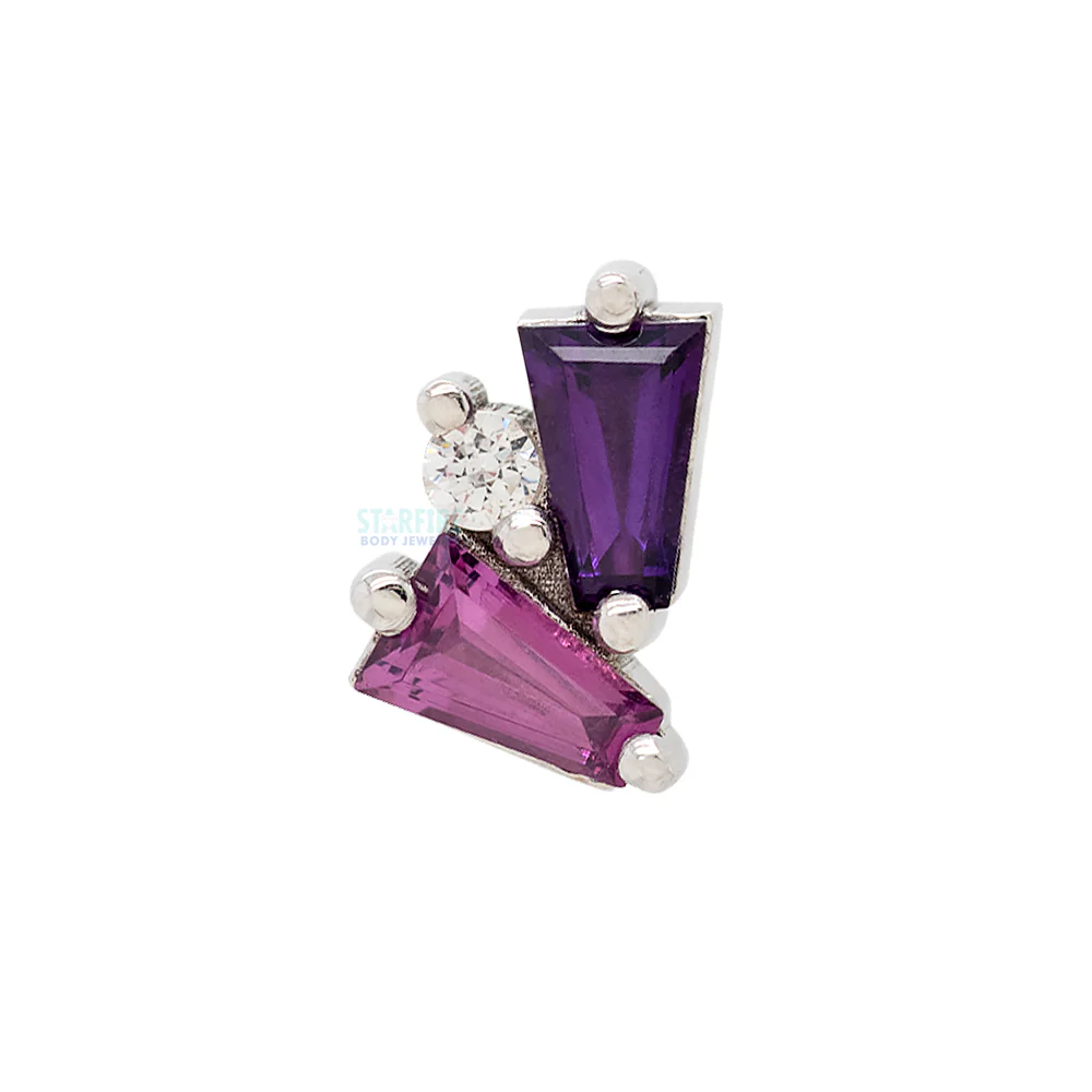 "Pillar" Threaded End in Gold with Amethyst, Rhodolite & White CZ - Image 2