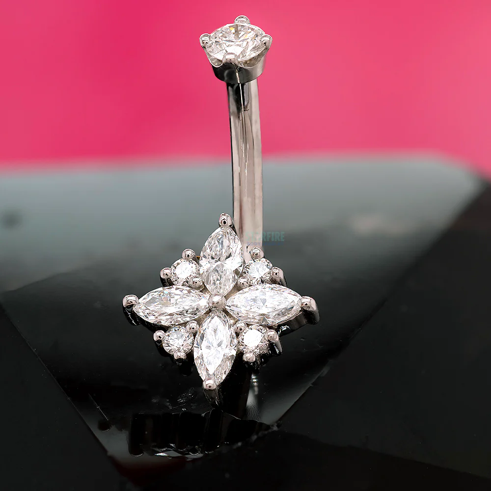 "Pleades" Navel J Curve in Gold & Platinum with DIAMONDS - Image 2