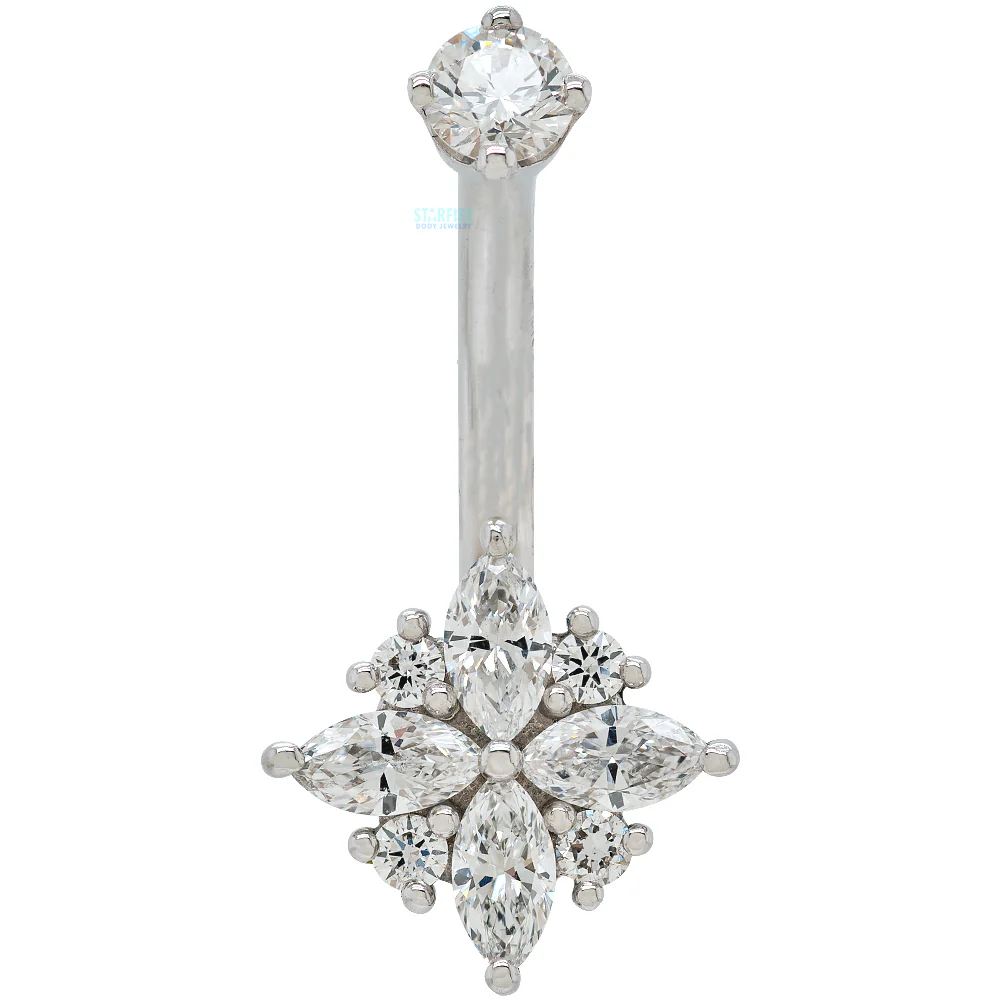 "Pleades" Navel J Curve in Gold & Platinum with DIAMONDS - Image 3