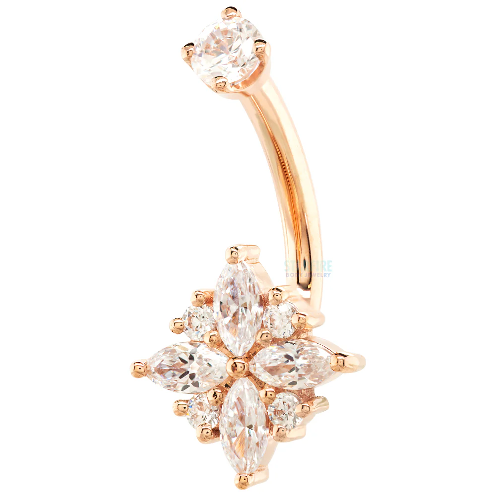 "Pleades" Navel J Curve in Gold & Platinum with White CZ's