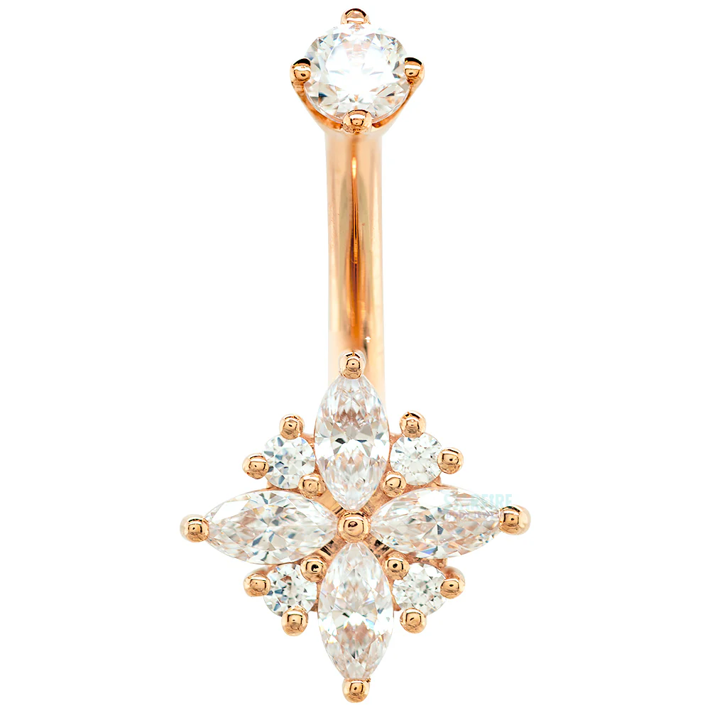 "Pleades" Navel J Curve in Gold & Platinum with White CZ's - Image 2