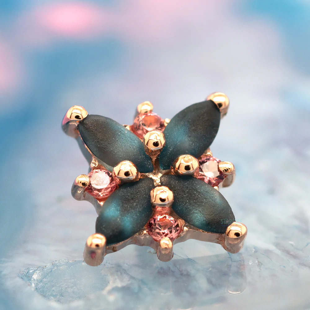 "Pleades" Threaded End in Gold with Sandblasted London Blue Topaz & Champagne Sapphire - Image 2