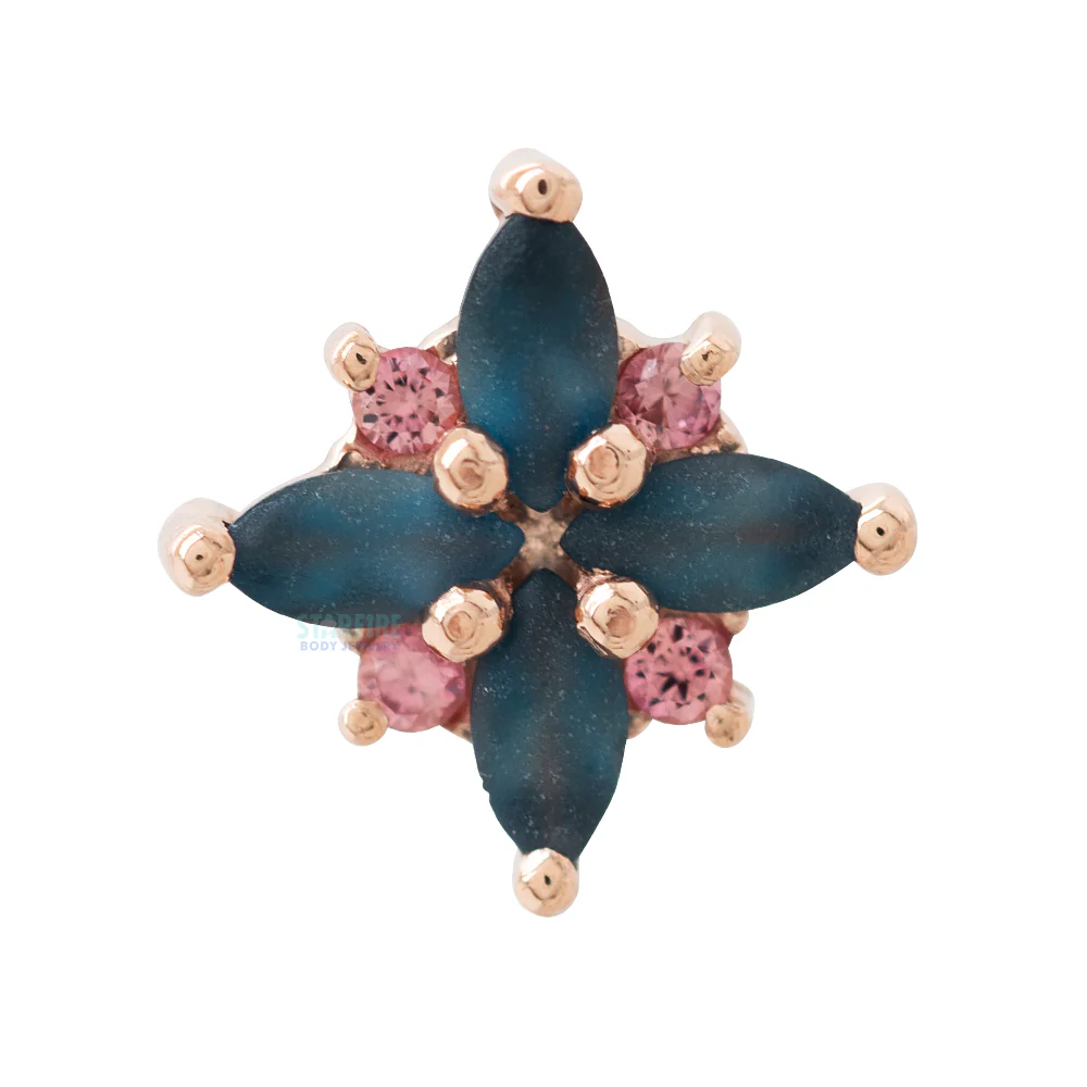 "Pleades" Threaded End in Gold with Sandblasted London Blue Topaz & Champagne Sapphire - Image 3
