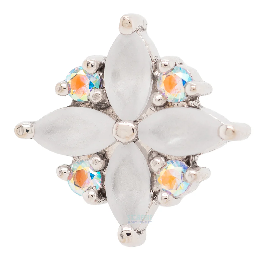 "Pleades" Threaded End in Gold with Sandblasted White CZ's & Mercury Mist Topaz'
