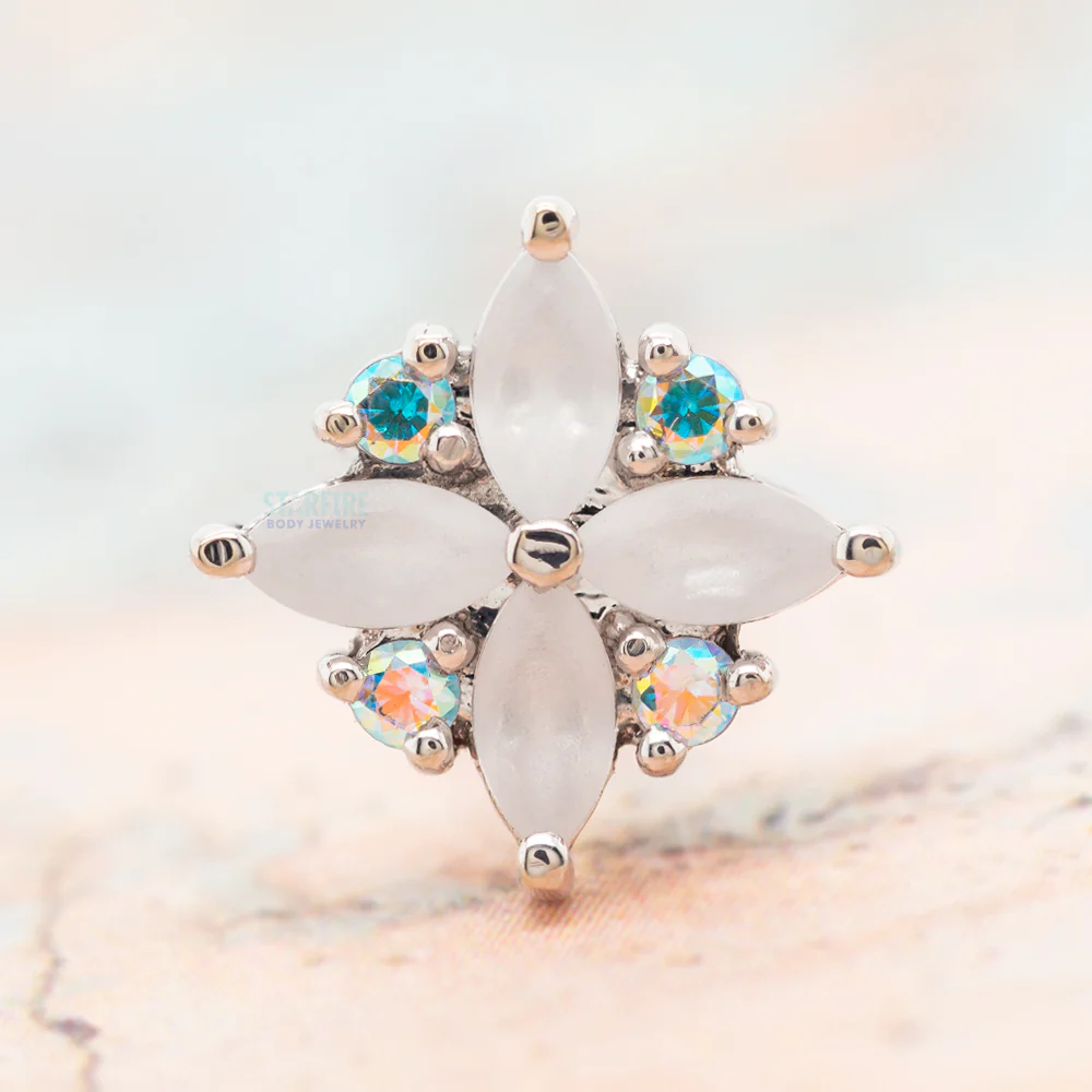 "Pleades" Threaded End in Gold with Sandblasted White CZ's & Mercury Mist Topaz' - Image 2
