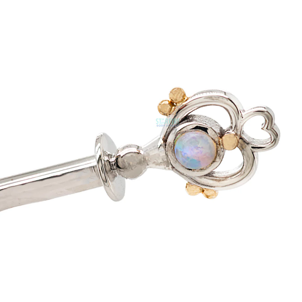 "Pluto" Forward Facing Nipple Barbells in Gold with Genuine White Opals - Image 3