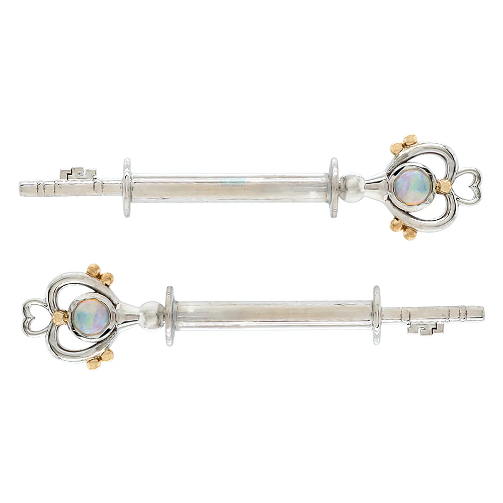 "Pluto" Forward Facing Nipple Barbells in Gold with Genuine White Opals - Image 4