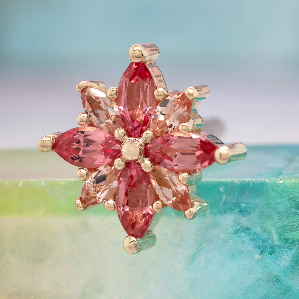 "Polaris" Threaded End in Gold with Padparadscha Sapphire & Chatham Champagne Sapphire - Image 2