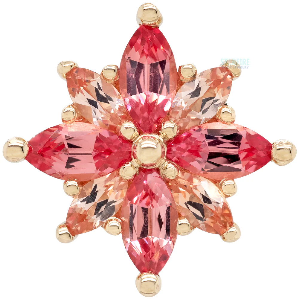 "Polaris" Threaded End in Gold with Padparadscha Sapphire & Chatham Champagne Sapphire - Image 3