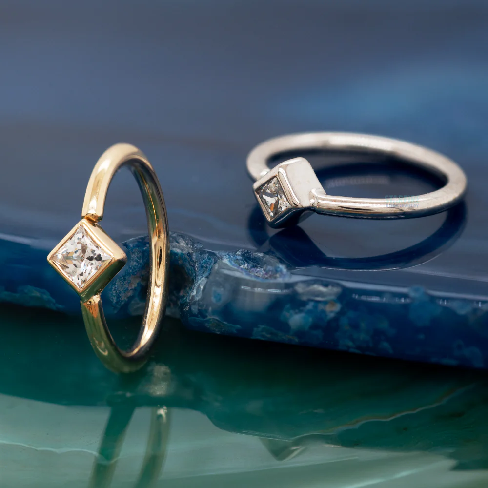 Princess Fixed Bezel Seam Ring (FBR) in Gold with White CZ - Image 2