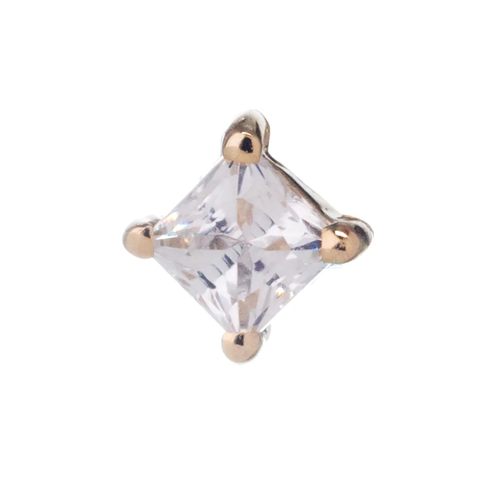 Prong-Set Princess-Cut Threaded End in Gold with White CZ