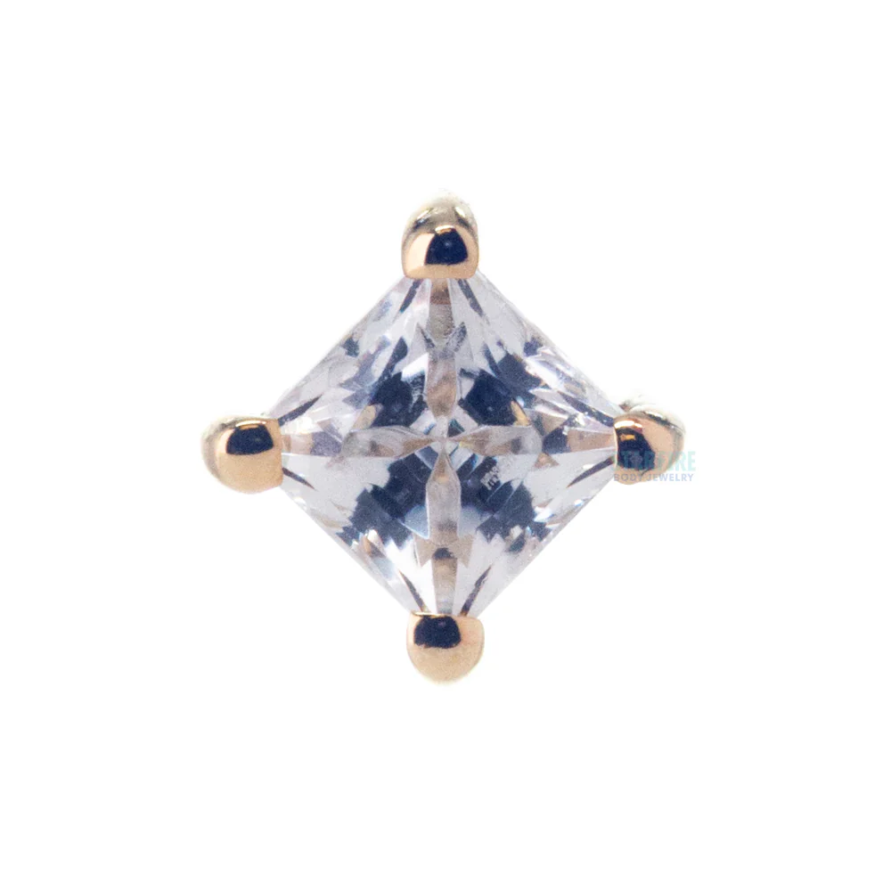 Prong-Set Princess-Cut Threaded End in Gold with White CZ - Image 2