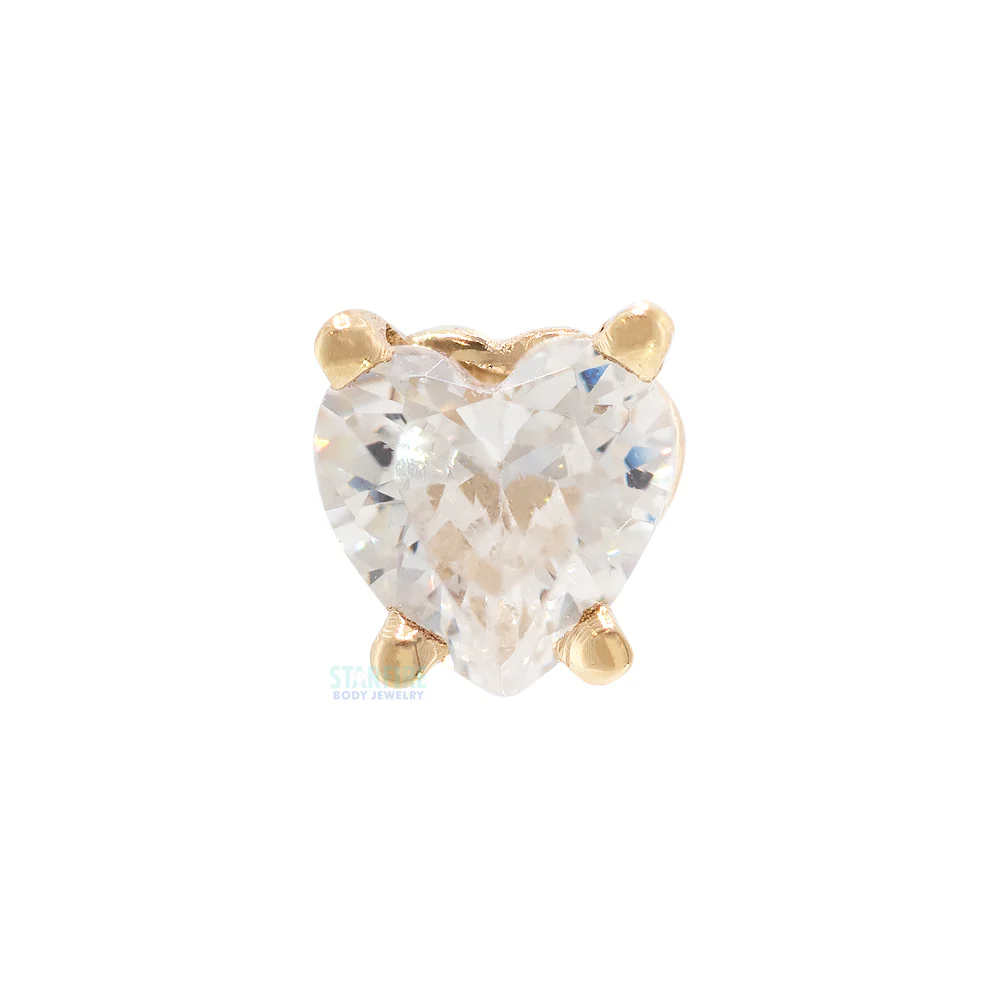 Prong-Set Heart Threaded End in Gold with White CZ