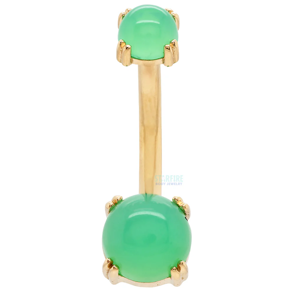 Prong-Set Navel Curve in Gold & Platinum with Chrysoprase Cabochon - Image 3