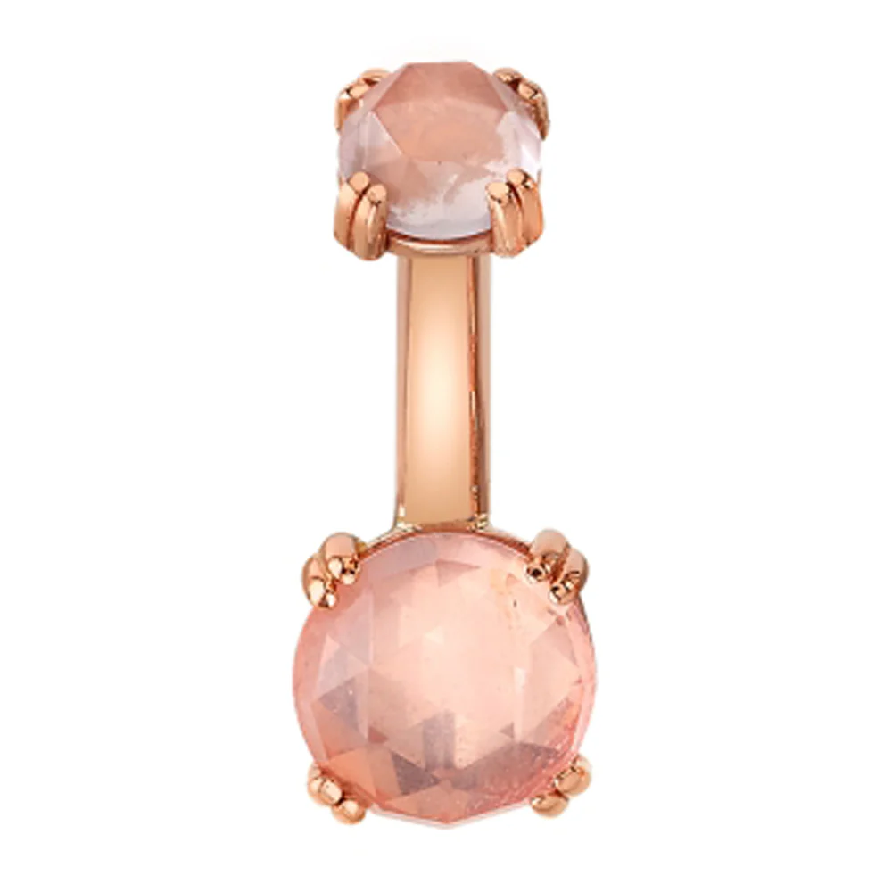 Prong-Set Navel Curve in Gold & Platinum with Rose Cut Rose Quartz