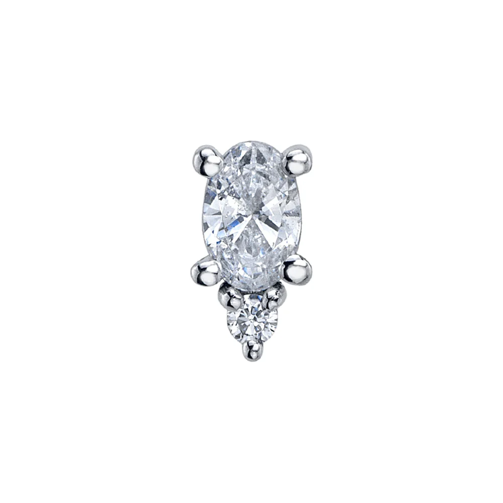 Prong Set Oval with Single Accent Threaded End in Gold & Platinum with White CZ's