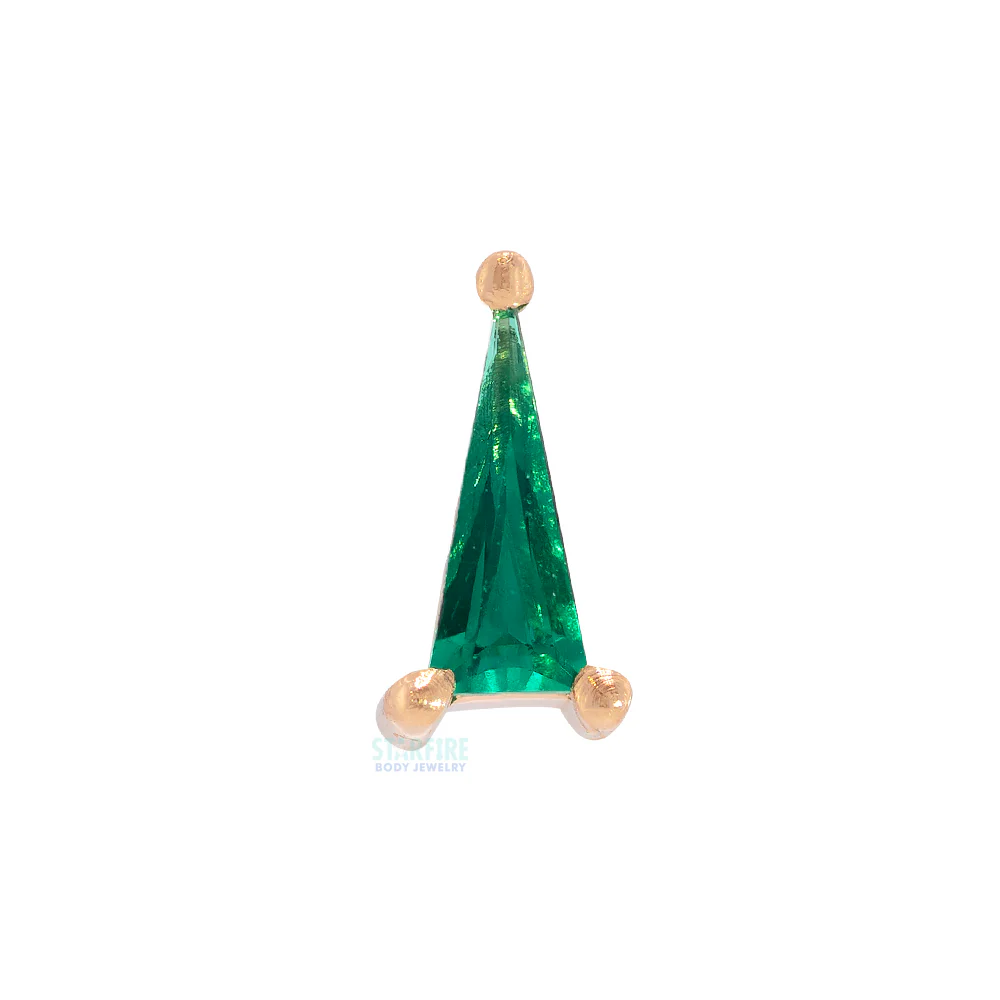 Prong-Set Pennant Threaded End in Gold with Chatham Emerald