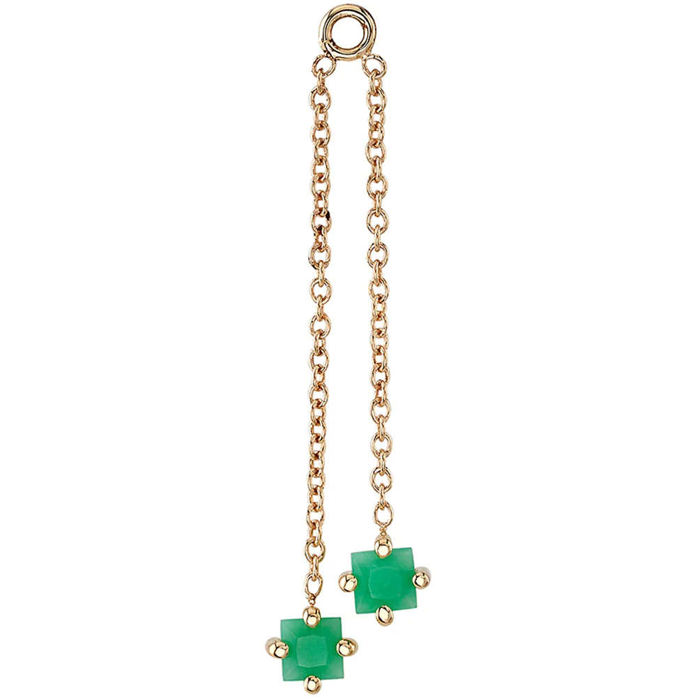 Prong-Set Princess-Cut Chain Charm in Gold with Double Chrysoprase ON AXIS