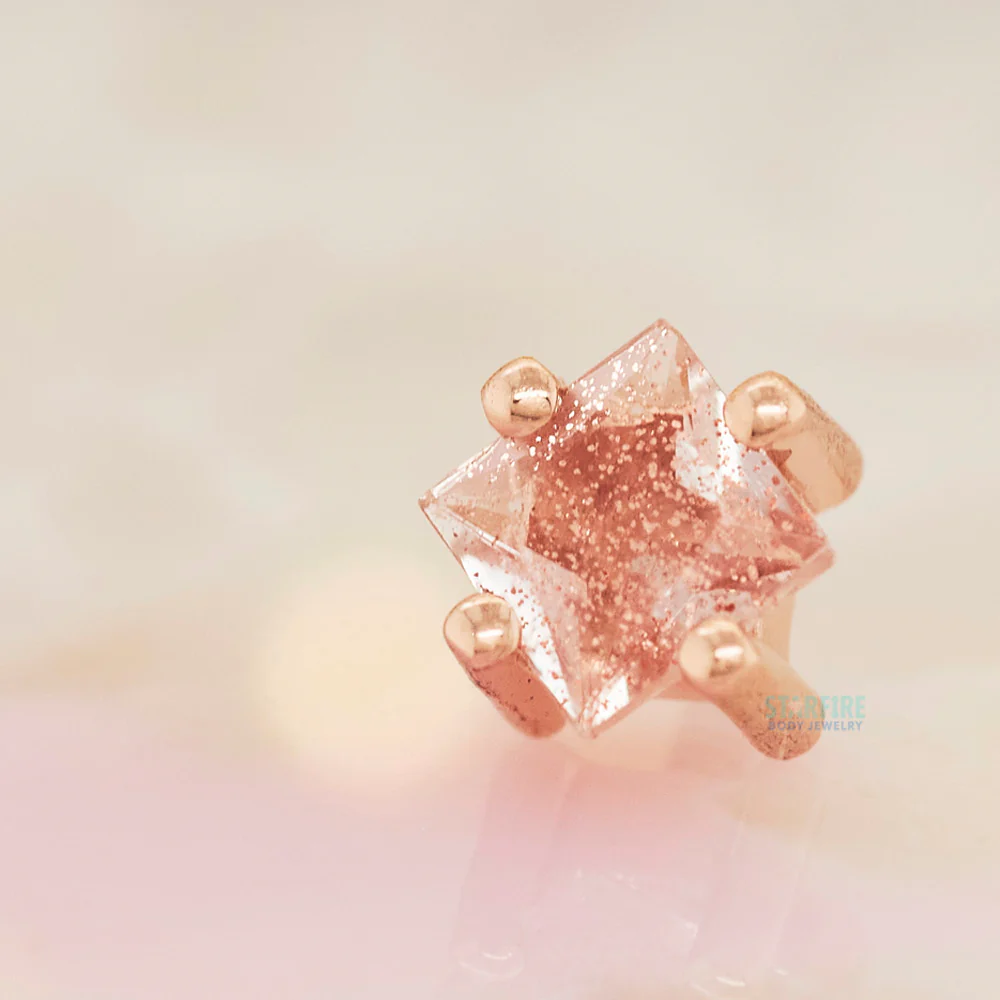 Prong-Set Princess-Cut Threaded End in Gold with Oregon Sunstone ON AXIS - Image 2