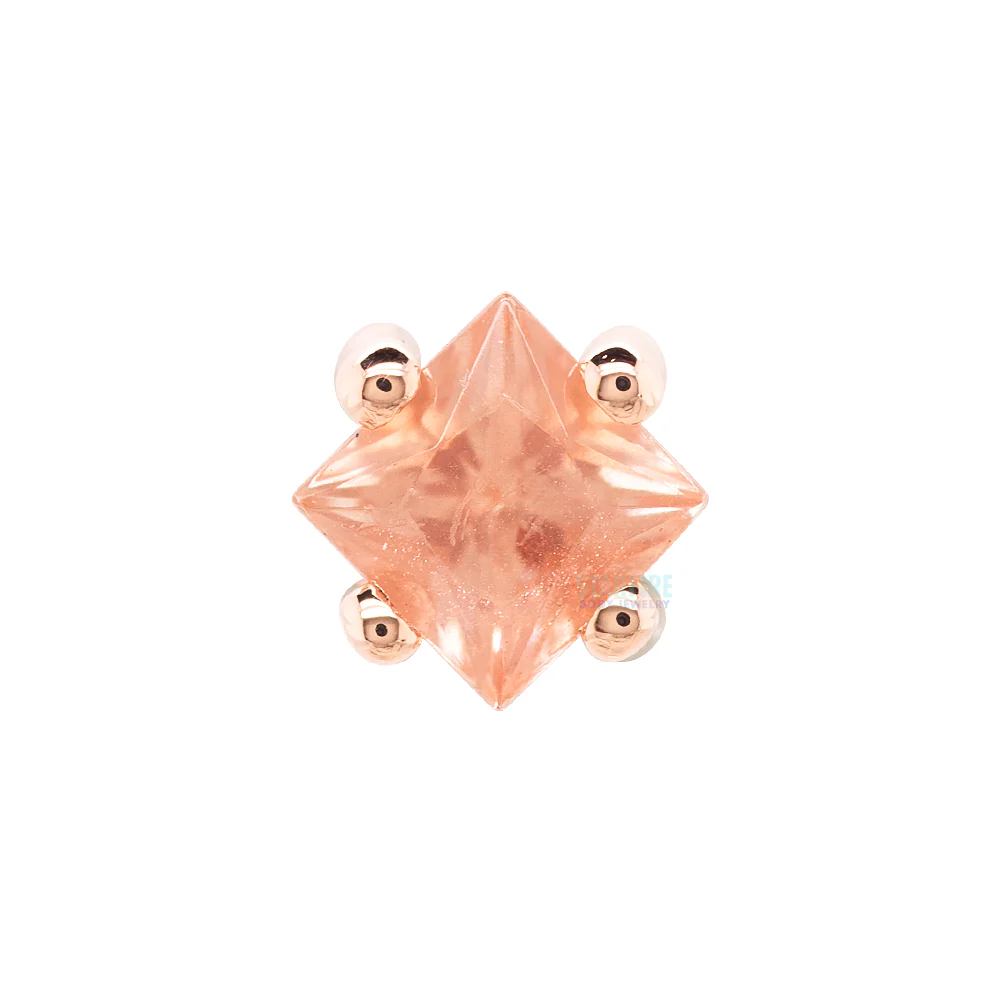 Prong-Set Princess-Cut Threaded End in Gold with Oregon Sunstone ON AXIS - Image 5
